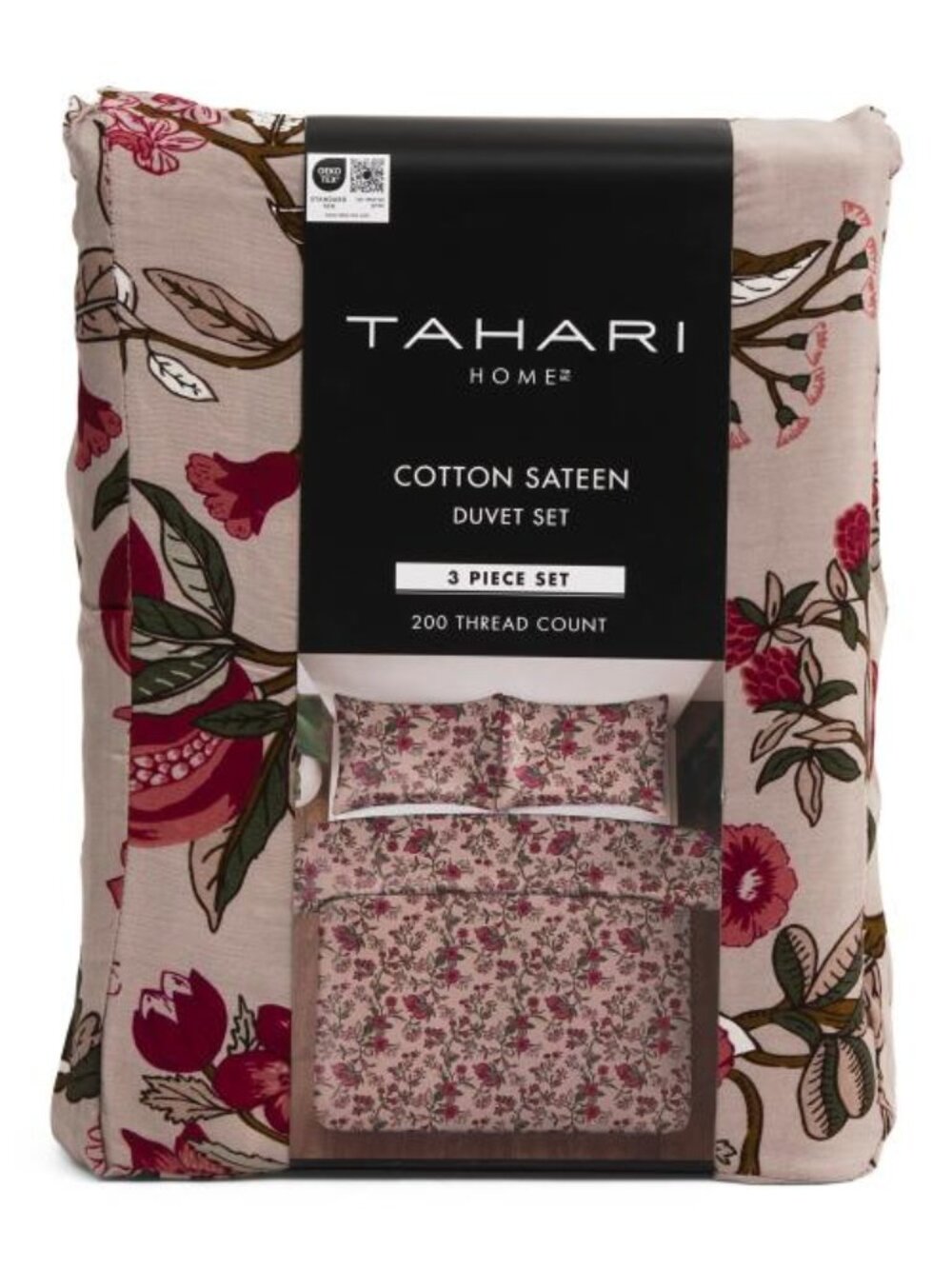 TAHARI 3pcs 200tc Cotton Sateen Pomegranate Garden Duvet Set